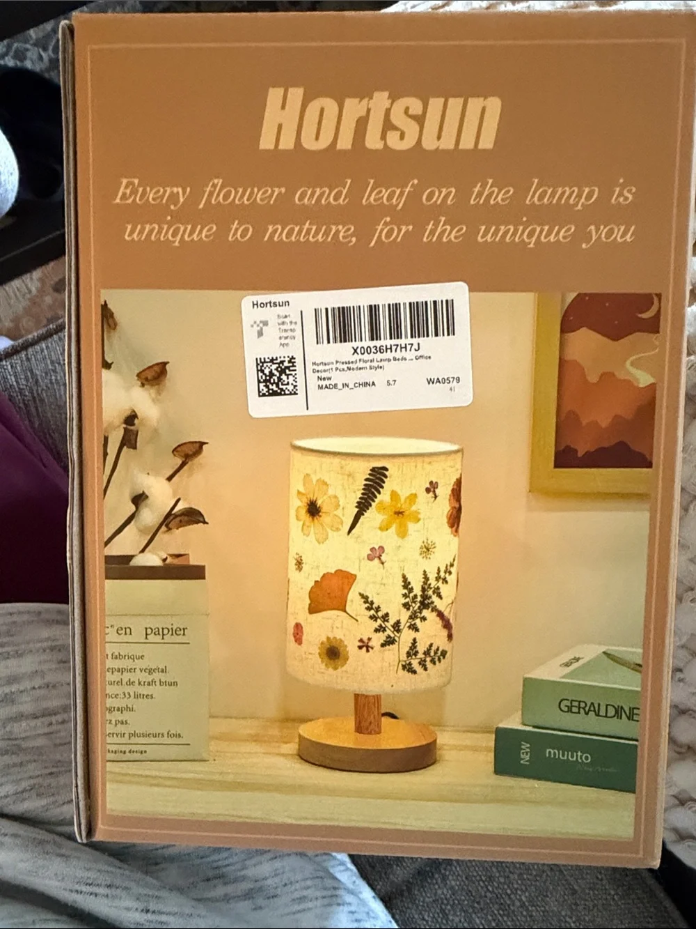 Pressed Flower Wood-Base Table Lamp - New in Box